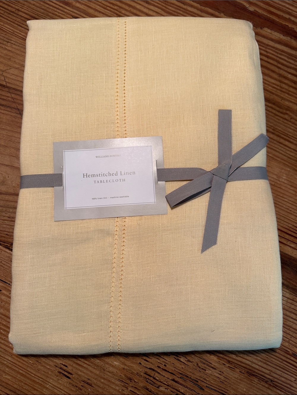 Williams Sonoma Hemstitched Linen Tablecloth in Soft Yellow